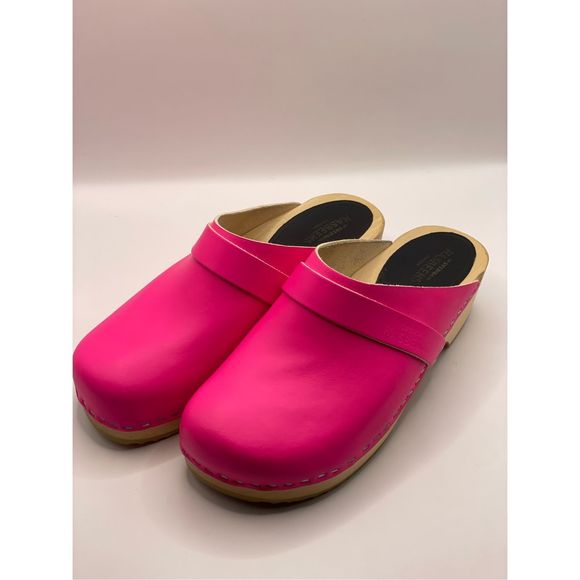 Swedish Hasbeens Shoes - Swedish Hasbeens Neon Pink Husband Slip-On Italian Leather Clogs Size 6 EU36